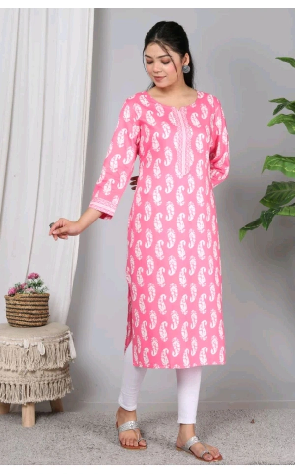 SHIVANSH CREATIONS ₹123 WCP Women Block Print Cotton Rayon Straight Kurta d4ci7r M 263 - Pink, 3XL