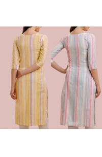 YAAFI COLLECTION  ₹137 WCP Women Striped Kurta (Yellow/Blue) 7ogvm4 M 355 - S