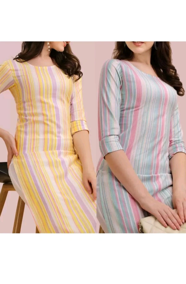 YAAFI COLLECTION  ₹137 WCP Women Striped Kurta (Yellow/Blue) 7ogvm4 M 355 - M