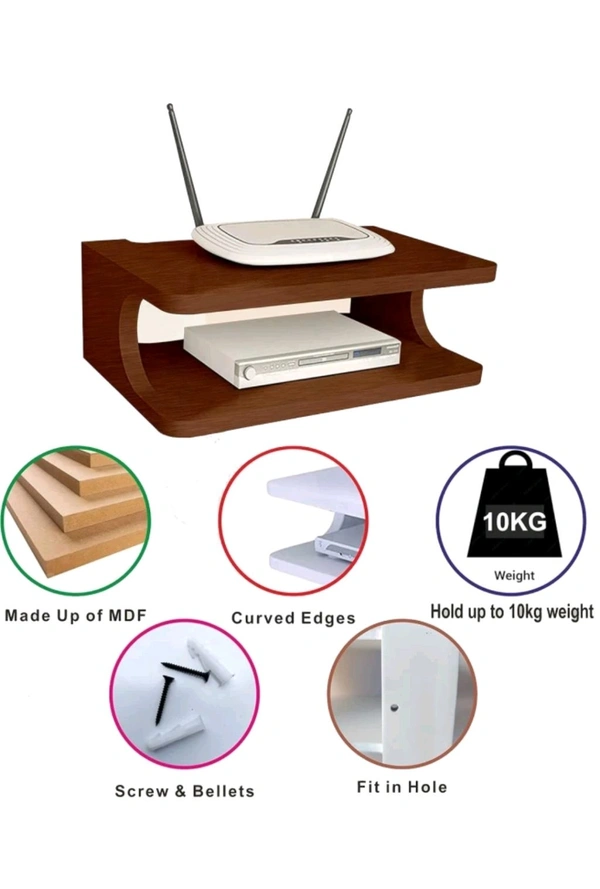 USD $ 14.28 OFIXO Set Top Box Stand | Wifi Router Holder Wooden Wall Shelf (Number of Shelves - 1, Brown) rb.gy/slasxv