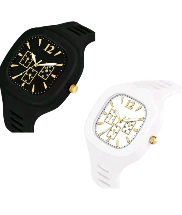 USD $ 10.00 BRAND New Combo Of Black and White Square Dial with Silicone Strap Combo of 2 Analog Watch For Men rb.gy/bpqs6l