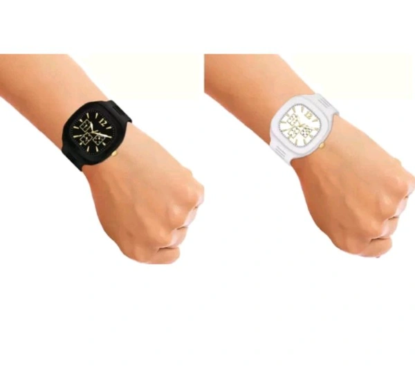 USD $ 10.00 BRAND New Combo Of Black and White Square Dial with Silicone Strap Combo of 2 Analog Watch For Men rb.gy/bpqs6l