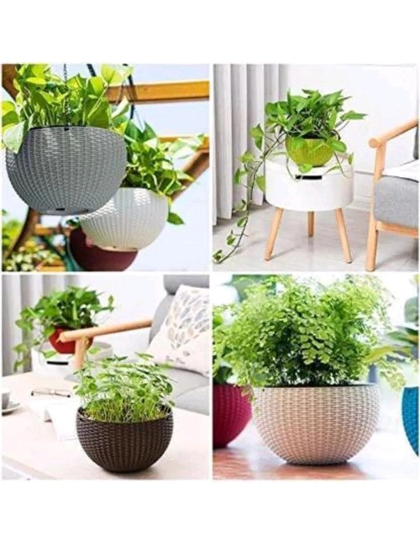 USD$ 11 PINKI ENTERPRISES SELTIX Hanging Baskets Waven FlowerPot with Hanging Chain for Garden Balcony Decoration Plant Container Set (Pack of 5, Plastic) rb.gy/u6vltk