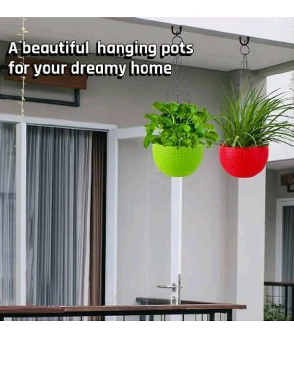 USD$ 11 PINKI ENTERPRISES SELTIX Hanging Baskets Waven FlowerPot with Hanging Chain for Garden Balcony Decoration Plant Container Set (Pack of 5, Plastic) rb.gy/u6vltk