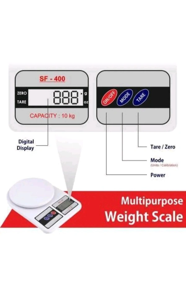 USD$11 VIYASHA ENTERPRISES, NEW DELHI uniq shopee Digital Kitchen Weighing Machine Multipurpose Electronic Weight Scale with Backlit LCD Display for Measur-ing Food, Cake, Vegetable, Fruit Weight scale SF400 Weighing Scale (White) rb.gy/7vtx1v