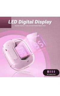 USD$10 APEX INTERNATIONAL GUJARAT Ultrapods Wireless Earbuds Comes with transperant case Digital Display 5.3 Bluetooth Headset (PINK, True Wireless) rb.gy/hd4t8s