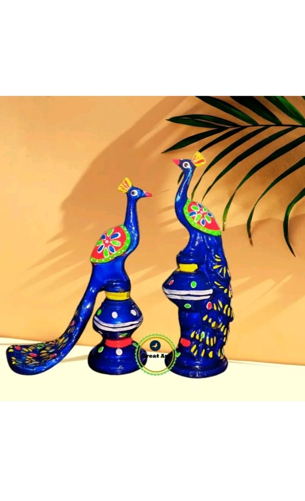 USD $ 10.00 DAKSH HANDLOOM Great Art Peacock Statue Showpiece Set of 2 for Home Garden Temple Office Shelf Decorative Showpiece Blue) 7 cm (Plastic, rb.gy/jioai8