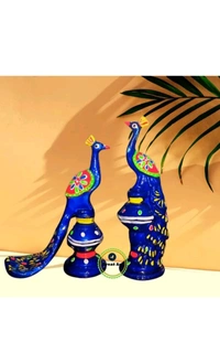 USD $ 10.00 DAKSH HANDLOOM Great Art Peacock Statue Showpiece Set of 2 for Home Garden Temple Office Shelf Decorative Showpiece Blue) 7 cm (Plastic, rb.gy/jioai8