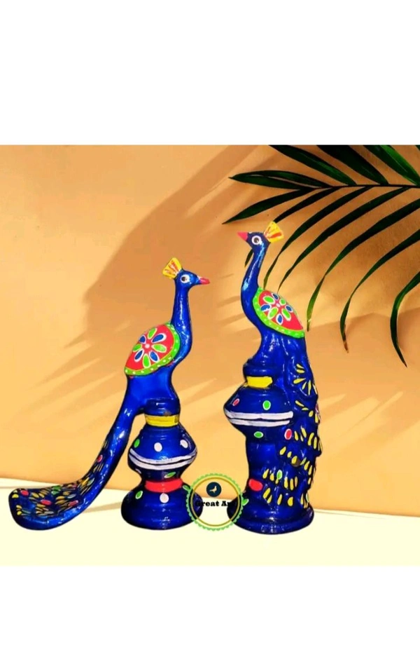 USD $ 10.00 DAKSH HANDLOOM Great Art Peacock Statue Showpiece Set of 2 for Home Garden Temple Office Shelf Decorative Showpiece Blue) 7 cm (Plastic, rb.gy/jioai8