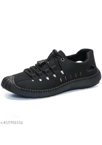 USD $ 12.00 Ishu Collection Name: Laced Slip-On Sandals For Men,  Ethnic Sandals For Men, Loafers For Men, Ethnic Shoes For Men, Casual Loafers for Men, Partywear Sandals For Men - BLACK