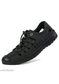 USD $ 12.00 Ishu Collection Name: Laced Slip-On Sandals For Men,  Ethnic Sandals For Men, Loafers For Men, Ethnic Shoes For Men, Casual Loafers for Men, Partywear Sandals For Men - BLACK