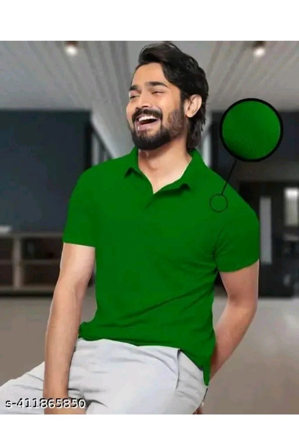 USD $ 10.00 Not Applicable Name: Deewakar Store Men Solid Green Polo Neck Cotton Blend Blend Black Polo T-Shirt rb.gy/x2fsfs