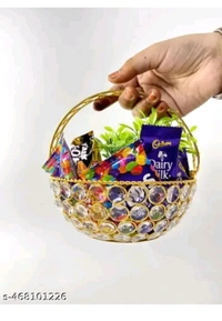 USD$10 M M Handicrafts Name: Decorative crystal basket gold colour luxury showpiece. Decorative showpiece basket gold colour water proof shining crystal material iron and crystal height 7 inch pack of 1 piece use for home decoration table decoration living room office badroom study table gift pack flower use butiful luxury showpiece crystal basket Country of Origin: India rb.gy/ztwg4l