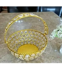USD$10 M M Handicrafts Name: Decorative crystal basket gold colour luxury showpiece. Decorative showpiece basket gold colour water proof shining crystal material iron and crystal height 7 inch pack of 1 piece use for home decoration table decoration living room office badroom study table gift pack flower use butiful luxury showpiece crystal basket Country of Origin: India rb.gy/ztwg4l