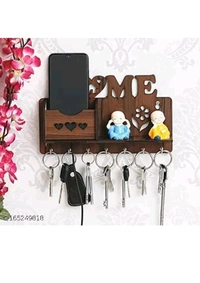 USD $ 09.00 Beatbox Craft Name: Beatbox Craft Key Holder For Wall Home Design Mobile Phone Stand With Side Shelf Wood Key Holder  (7 Hooks, Brown) rb.gy/zx6wv2