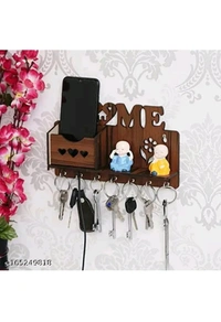 USD $ 09.00 Beatbox Craft Name: Beatbox Craft Key Holder For Wall Home Design Mobile Phone Stand With Side Shelf Wood Key Holder  (7 Hooks, Brown) rb.gy/zx6wv2