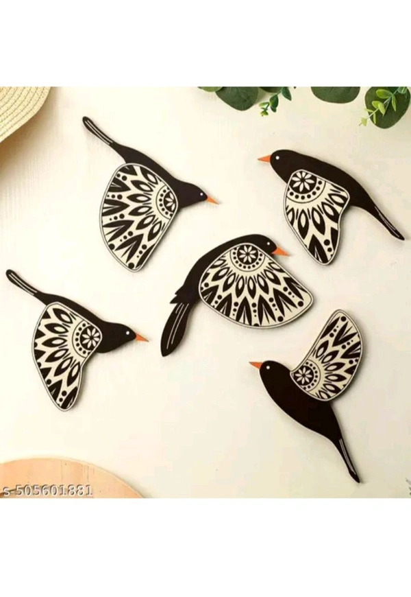 USD $ 09.00 JS Art N Craft, Jaipur Rajasthan, India Name: Kalasagar Premium Wooden 3D 5 Pieces Birds on Rope Wall Art Panel | Wood Bird Folk Art Wall Hanging Art Decoration Item for Living Room, Bedroom, Drawing Room, Dining Room & Office (Black) (JS-CHIDI-01)