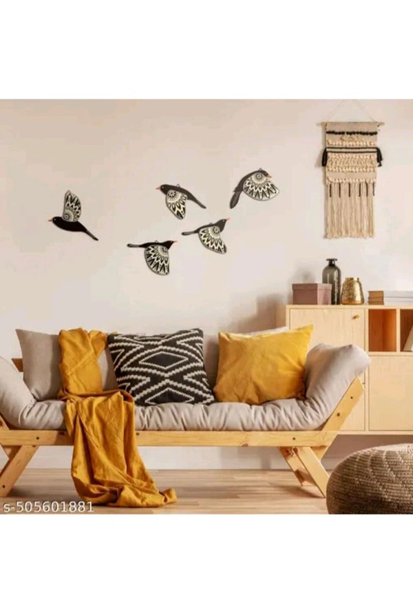 USD $ 09.00 JS Art N Craft, Jaipur Rajasthan, India Name: Kalasagar Premium Wooden 3D 5 Pieces Birds on Rope Wall Art Panel | Wood Bird Folk Art Wall Hanging Art Decoration Item for Living Room, Bedroom, Drawing Room, Dining Room & Office (Black) (JS-CHIDI-01)