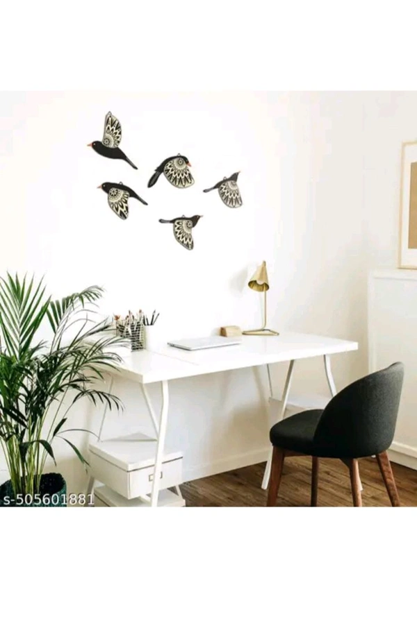 USD $ 09.00 JS Art N Craft, Jaipur Rajasthan, India Name: Kalasagar Premium Wooden 3D 5 Pieces Birds on Rope Wall Art Panel | Wood Bird Folk Art Wall Hanging Art Decoration Item for Living Room, Bedroom, Drawing Room, Dining Room & Office (Black) (JS-CHIDI-01)