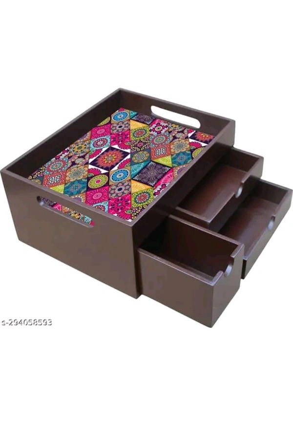 USD $ 15.00 Dime Store Name: Engineered Wood Tray for Storage/Wooden Tray/Serving Tray/Egg Tray with Storage Drawers (10x8 inch, Brown) rb.gy/itlnco