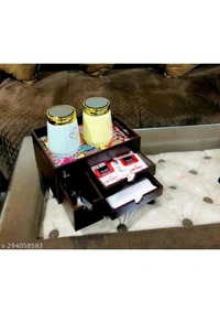 USD $ 15.00 Dime Store Name: Engineered Wood Tray for Storage/Wooden Tray/Serving Tray/Egg Tray with Storage Drawers (10x8 inch, Brown) rb.gy/itlnco