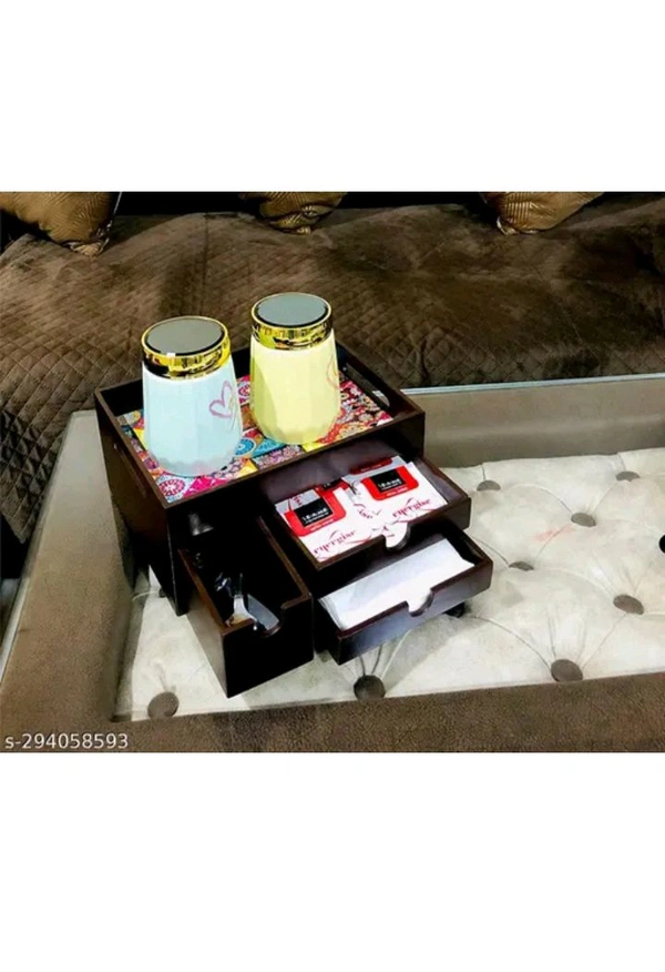 USD $ 15.00 Dime Store Name: Engineered Wood Tray for Storage/Wooden Tray/Serving Tray/Egg Tray with Storage Drawers (10x8 inch, Brown) rb.gy/itlnco
