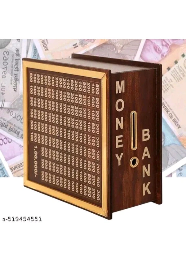 USD $ 11.00 VT ENTERPRISE' Name: Money Saving Box with Grid Pattern, 100-500 Denomination Counter, Brown and Beige 1,00,000 Rupees Capacity (Wood,MB02) (Wood1) rb.gy/c6m2ee