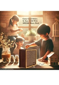 USD $ 11.00 VT ENTERPRISE' Name: Money Saving Box with Grid Pattern, 100-500 Denomination Counter, Brown and Beige 1,00,000 Rupees Capacity (Wood,MB02) (Wood1) rb.gy/c6m2ee