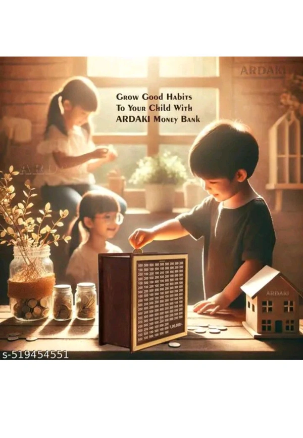 USD $ 11.00 VT ENTERPRISE' Name: Money Saving Box with Grid Pattern, 100-500 Denomination Counter, Brown and Beige 1,00,000 Rupees Capacity (Wood,MB02) (Wood1) rb.gy/c6m2ee