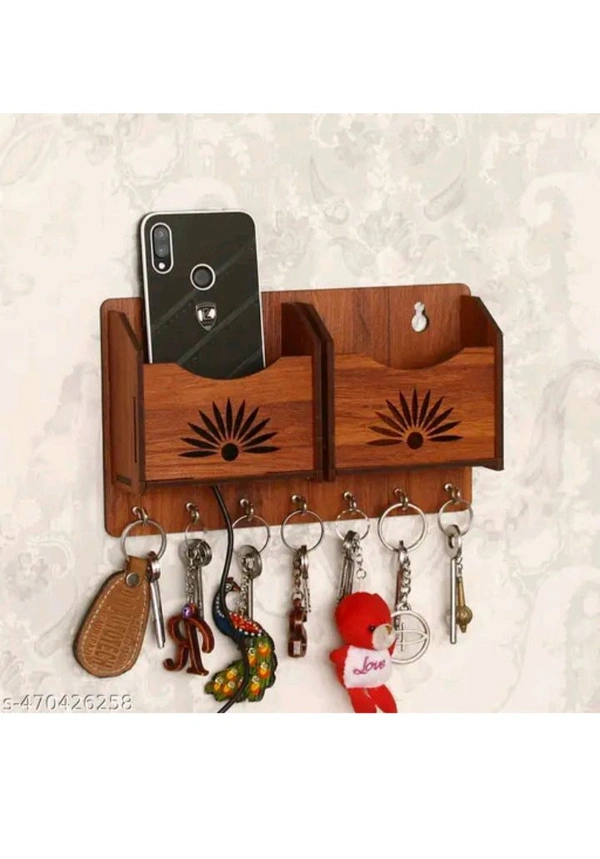 USD $ 09.00 JS Art N Craft, Jaipur Rajasthan, India Name: JS Art N Craft Beautiful Design Wooden Wall Key Holder Mobile Stand For Home Decor Gift Items - Multi, Pack of 1 (10'x6' Inch) rb.gy/4xml8k