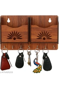 USD $ 09.00 JS Art N Craft, Jaipur Rajasthan, India Name: JS Art N Craft Beautiful Design Wooden Wall Key Holder Mobile Stand For Home Decor Gift Items - Multi, Pack of 1 (10'x6' Inch) rb.gy/4xml8k