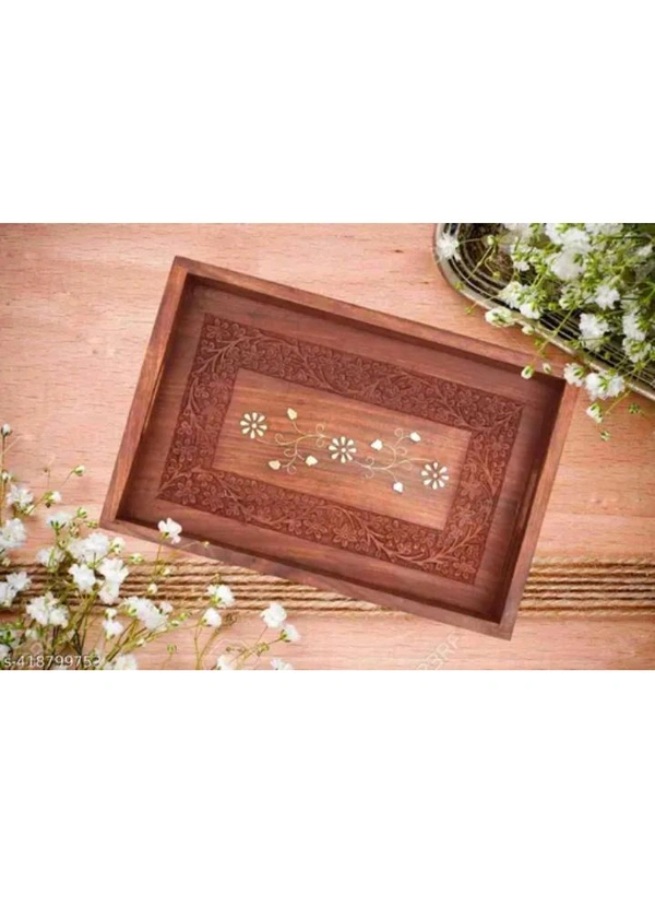 USD $ 12.00 GLORIOUS HANDICRAFTS Name: WOODEN HANDMADE CARVING (ANGURI) TRAY WITH ELEGANT LOOK RECTANGULAR SHAPE (12/8) INCHES rb.gy/ud9bqe