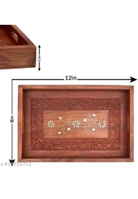 USD $ 12.00 GLORIOUS HANDICRAFTS Name: WOODEN HANDMADE CARVING (ANGURI) TRAY WITH ELEGANT LOOK RECTANGULAR SHAPE (12/8) INCHES rb.gy/ud9bqe