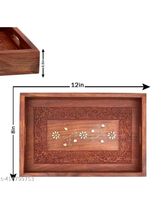 USD $ 12.00 GLORIOUS HANDICRAFTS Name: WOODEN HANDMADE CARVING (ANGURI) TRAY WITH ELEGANT LOOK RECTANGULAR SHAPE (12/8) INCHES rb.gy/ud9bqe