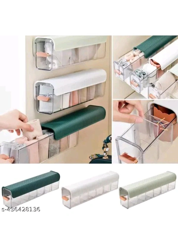 USD$13 BADA MARKETS Name: Wall Mount 6 Cell Transparent Storage Underwear Cosmetics Drawer Organizer rb.gy/zghgca
