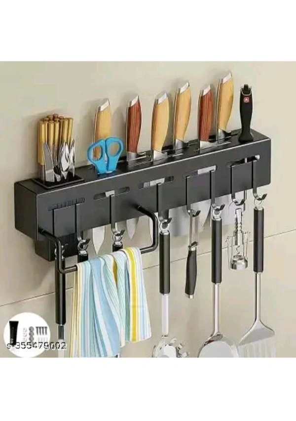 USD $ 12.00 MIND MASALA Name: We Clever Kitchen Shelf ADVANCED NON RUST STAINLESS STEEL ALLOY Wall Mount Knife Holder ,Towel Hanger , Spatula Ladle Hanging Hooks , Cutlery Holder Storage Rack High Grade Metal Multi-Purpose (40 x 5.5 x 7cm) rb.gy/j4t0du