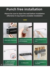 USD $ 12.00 MIND MASALA Name: We Clever Kitchen Shelf ADVANCED NON RUST STAINLESS STEEL ALLOY Wall Mount Knife Holder ,Towel Hanger , Spatula Ladle Hanging Hooks , Cutlery Holder Storage Rack High Grade Metal Multi-Purpose (40 x 5.5 x 7cm) rb.gy/j4t0du