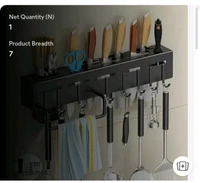 USD $ 12.00 MIND MASALA Name: We Clever Kitchen Shelf ADVANCED NON RUST STAINLESS STEEL ALLOY Wall Mount Knife Holder ,Towel Hanger , Spatula Ladle Hanging Hooks , Cutlery Holder Storage Rack High Grade Metal Multi-Purpose (40 x 5.5 x 7cm) rb.gy/j4t0du