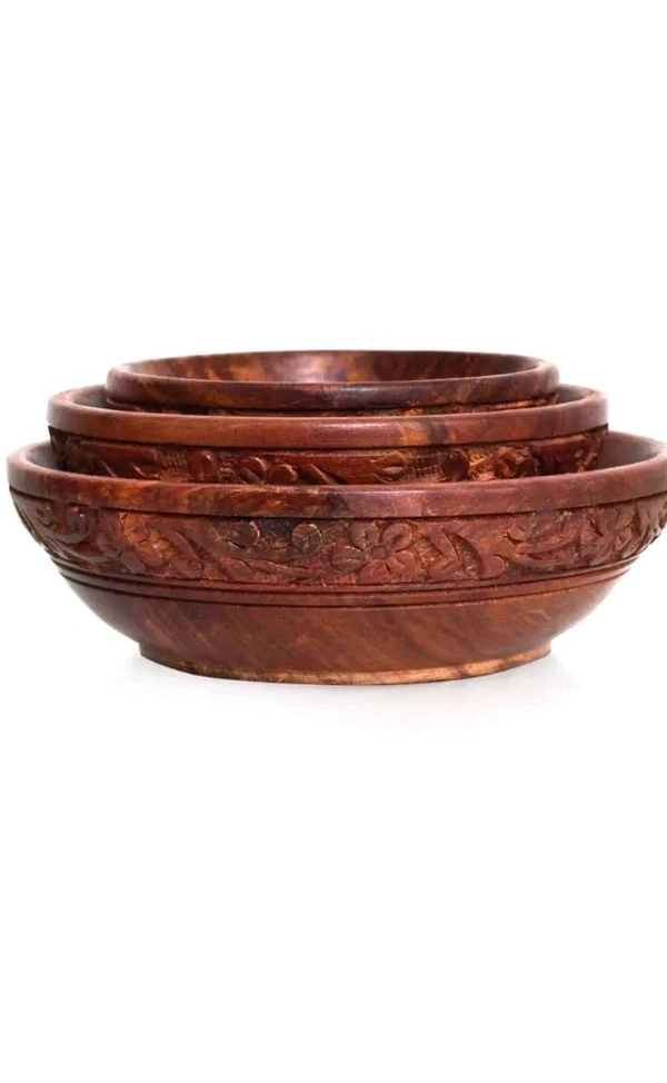 USD $ 12.00 M.B ENTERPRISES, GOTEY SHAH NEAR MANDI SAMITHI. SAHARANPUR, 247001, .UP .Voody Wooden Serving Bowl (3-Pack, Brown)