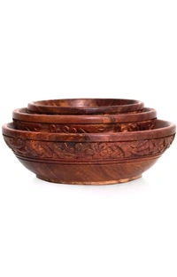 USD $ 12.00 M.B ENTERPRISES, GOTEY SHAH NEAR MANDI SAMITHI. SAHARANPUR, 247001, .UP .Voody Wooden Serving Bowl (3-Pack, Brown)
