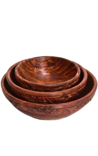 USD $ 12.00 M.B ENTERPRISES, GOTEY SHAH NEAR MANDI SAMITHI. SAHARANPUR, 247001, .UP .Voody Wooden Serving Bowl (3-Pack, Brown)