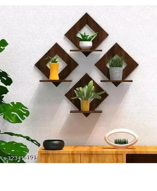 USD$10 RITIKCRAFTS  Pot Stand Set of 4 Piece Decorative Wooden Wall Hanging Decor (20 cm X 20 cm, Brown) rb.gy/3acys7