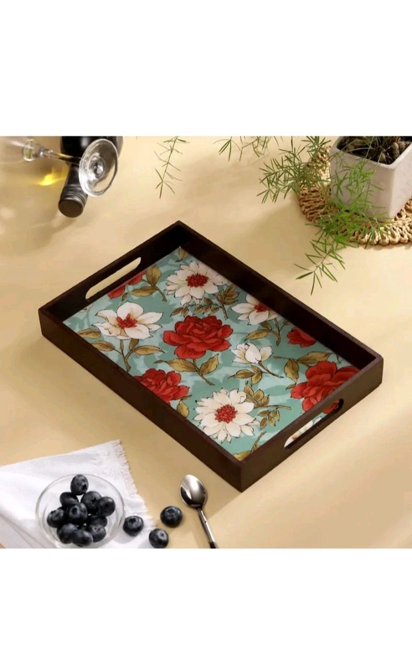 USD $ 13.00 MEHER COLLECTION DULI MDF Wood Enamel Coated Floral
Print Serving Tray for Home & Kitchen
12x8 Inch Tray rb.gy/8a9smj