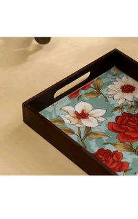 USD $ 13.00 MEHER COLLECTION DULI MDF Wood Enamel Coated Floral
Print Serving Tray for Home & Kitchen
12x8 Inch Tray rb.gy/8a9smj