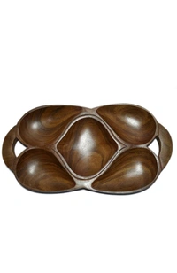 USD$16 FIRM2HOMEE CRAFTSEXPORT Serving (Snacks, Dry Fruits) Home/Kitchen Handcrafted Wooden Tray (5 Compartments) Tray  rb.gy/lx88bm