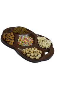 USD$16 FIRM2HOMEE CRAFTSEXPORT Serving (Snacks, Dry Fruits) Home/Kitchen Handcrafted Wooden Tray (5 Compartments) Tray  rb.gy/lx88bm