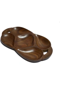 USD$16 FIRM2HOMEE CRAFTSEXPORT Serving (Snacks, Dry Fruits) Home/Kitchen Handcrafted Wooden Tray (5 Compartments) Tray  rb.gy/lx88bm