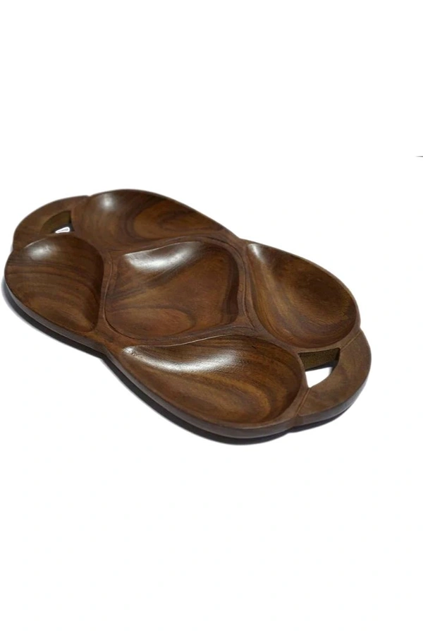 USD$16 FIRM2HOMEE CRAFTSEXPORT Serving (Snacks, Dry Fruits) Home/Kitchen Handcrafted Wooden Tray (5 Compartments) Tray  rb.gy/lx88bm