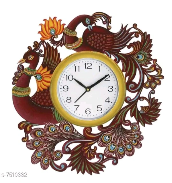 ZA0016 USD $ 12.00 D32 Kumawat colony Jhotwara Jaipur,302012 Name: A Wonderful  Two Brown Wood Peacock  (35Cmx32Cm) Wood Clock  Made In India rb.gy/tx9pb3