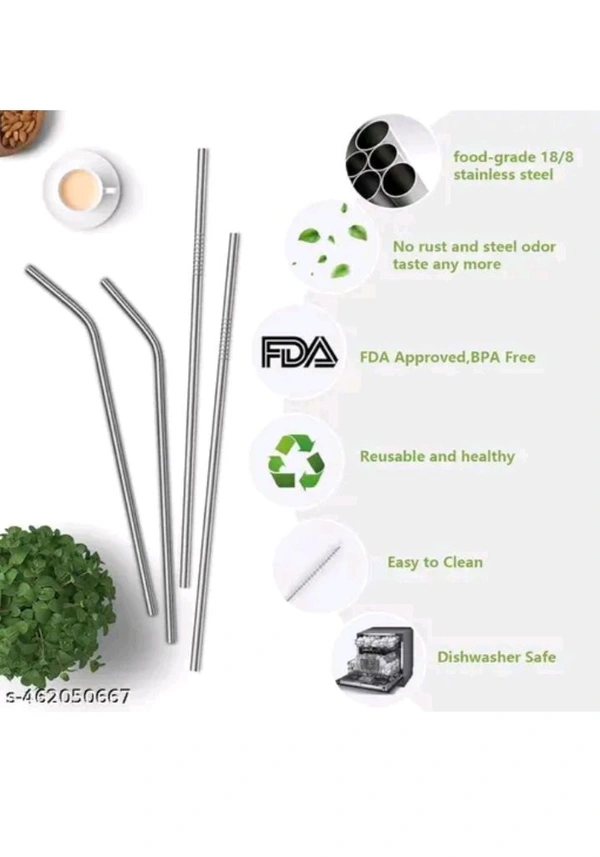 USD$9 Rama Kitchenware ltd Name: Reusable Stainless Steel Straws for Drinking with Brushes 8.5 Inches BPA-Free Metal, Thick, Long (2 Bent + 2 Straight +1 
Brush) rb.gy/s3z8ys